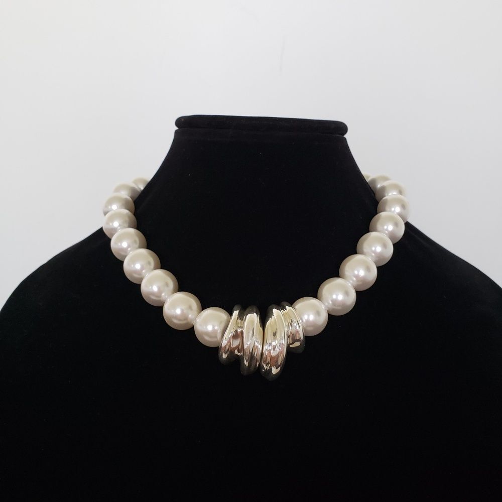 E&L Israel Sterling Silver Electroform Shell Pearl Beaded Necklace 18" - Picture 3 of 9